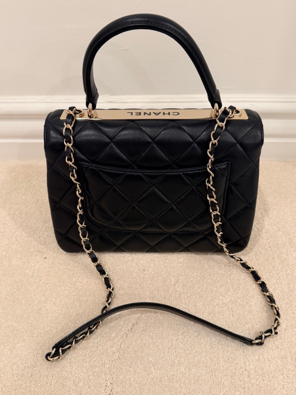 CHANEL Black Quilted Lambskin Top-Handle Satchel. - Picture 7 of 11